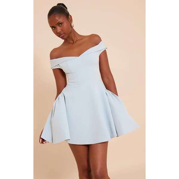 Baby Blue Bardot Fold Over Shift Dress