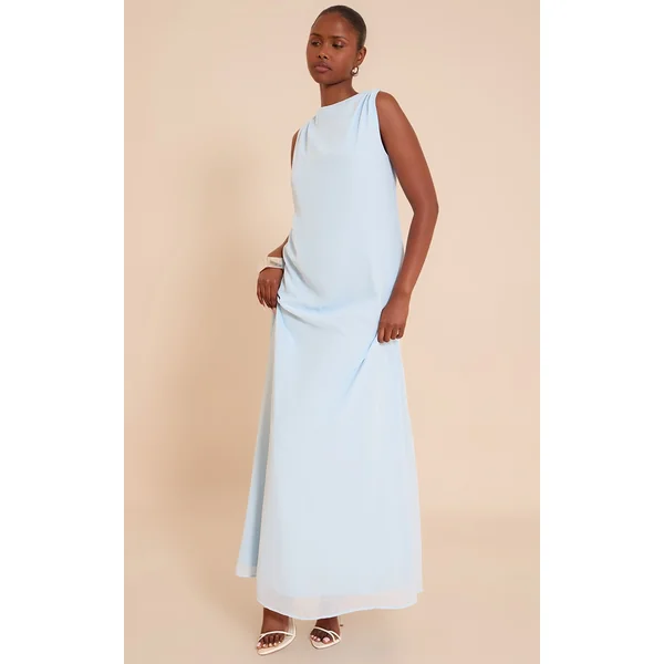 Baby Blue Chiffon Floaty Sleeveless Maxi Dress