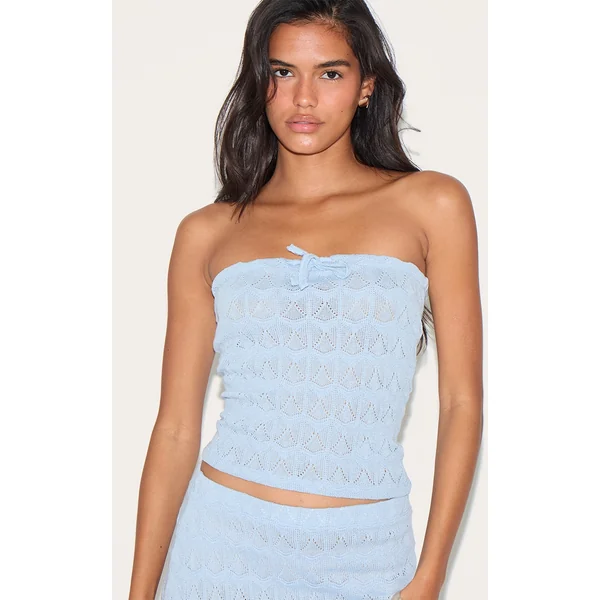 Baby Blue Crochet Bow Detail Bandeau Top