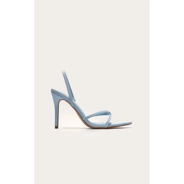 Baby Blue Pu Point Toe Sling Back High Stiletto Heel Sandals
