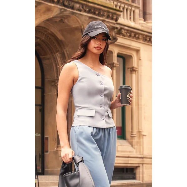 Baby Blue Tailored Woven One Shoulder Waist Coat