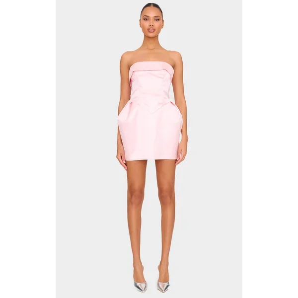 Baby Pink Boned Bandeau Shift Dress