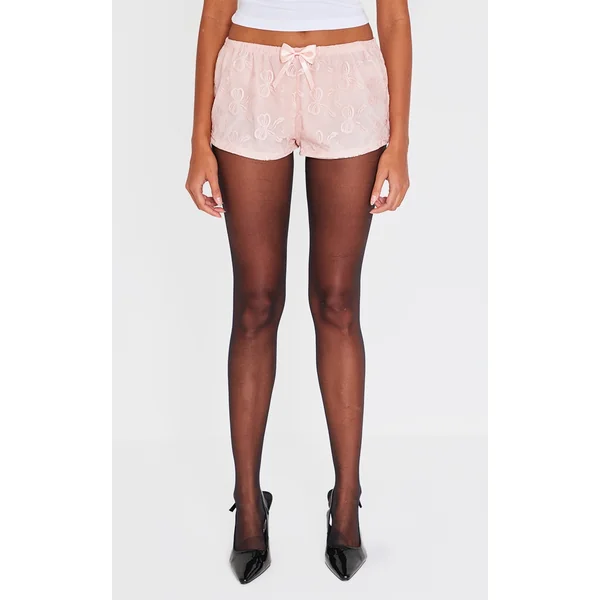 Baby Pink Bow Printed Mesh Mini Hot Pants