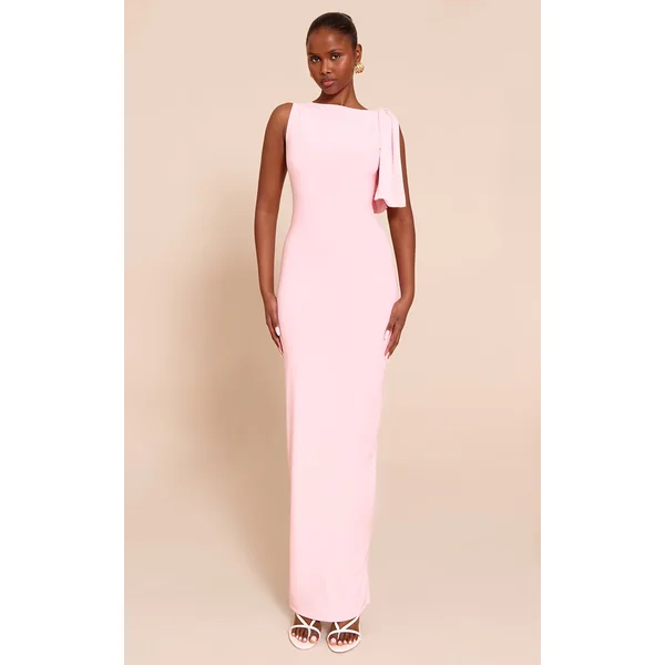Baby Pink Slinky Knot Drape Midaxi Dress