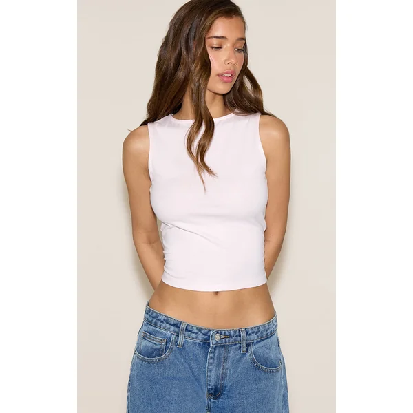 Baby Pink Soft Cotton Boat Neck Sleeveless Top