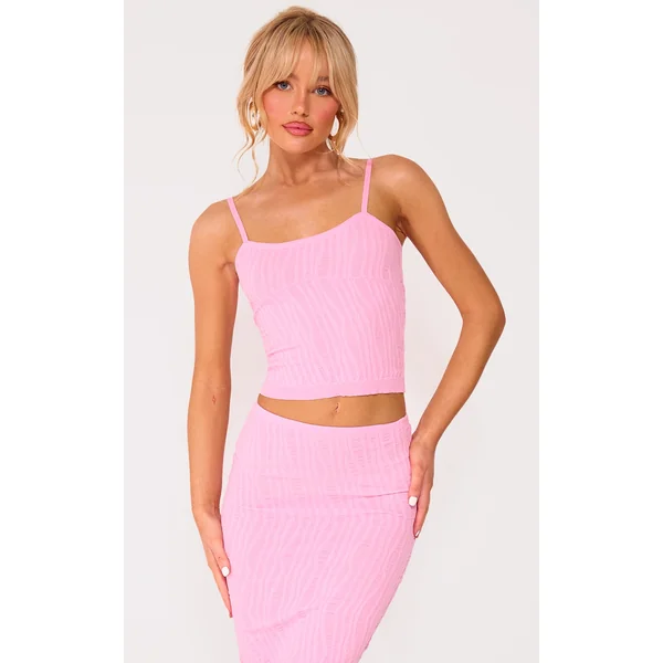 Baby Pink Textured Knit Strappy Top