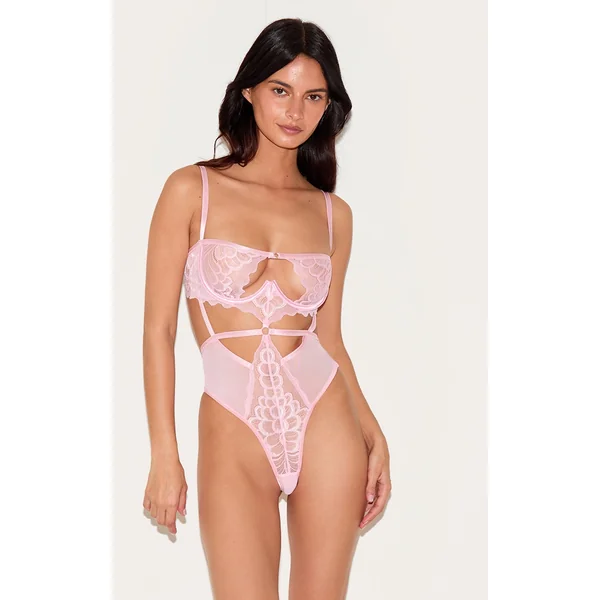 Baby Pink Underwired Cut Out Lace Body