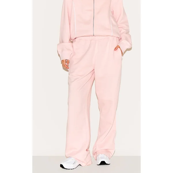 Baby Pink Wide Leg Contrast Seam Sweatpants