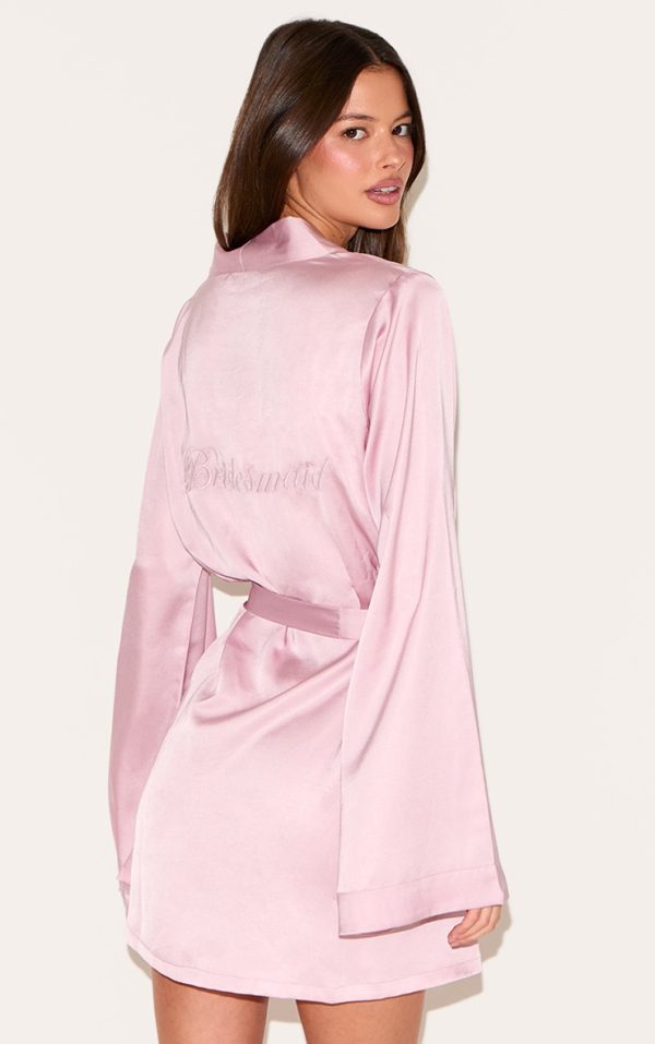 Dusty Pink Bridesmaid Satin Embroidered Robe