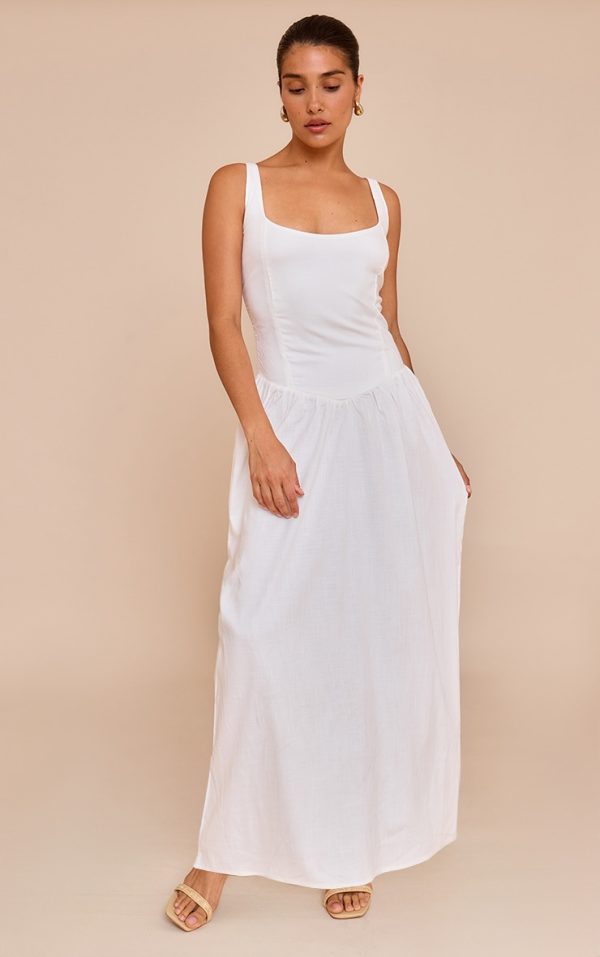 Petite Cream Strappy Gathered Waist Maxi Dress