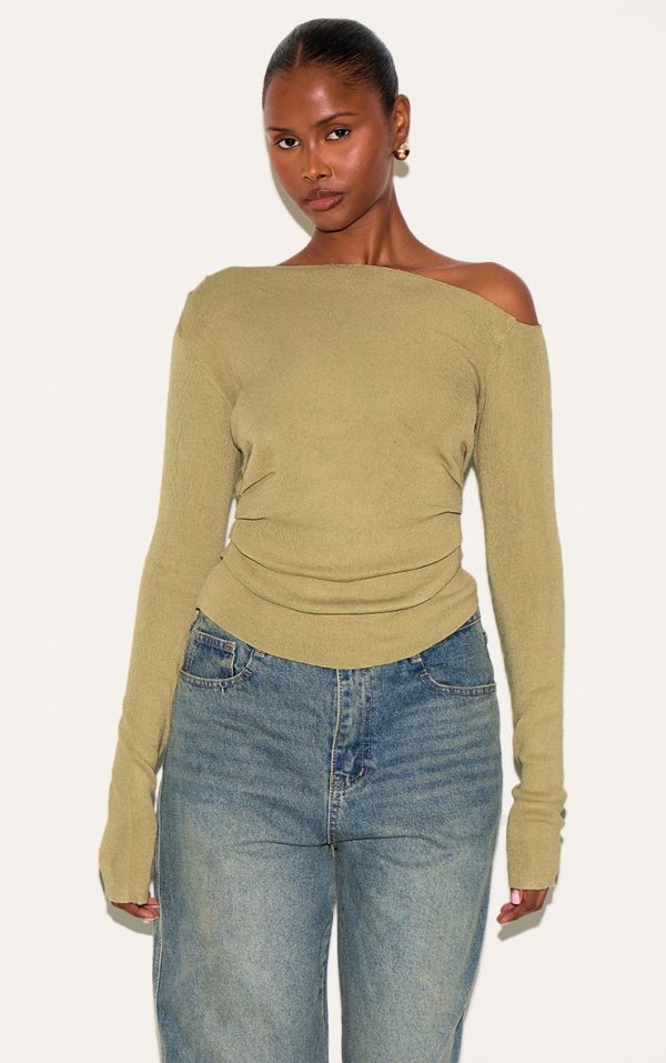 Olive Fine Knit Asymmetric Top