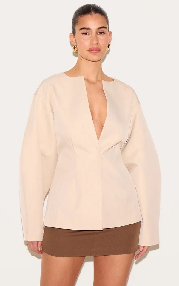 Stone Cocoon Sleeve Cinched Waist Blazer