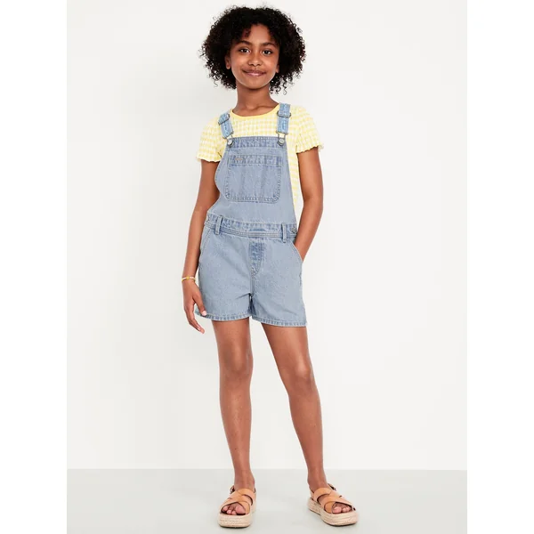 Baggy Jean Shortalls for Girls - Light Wash