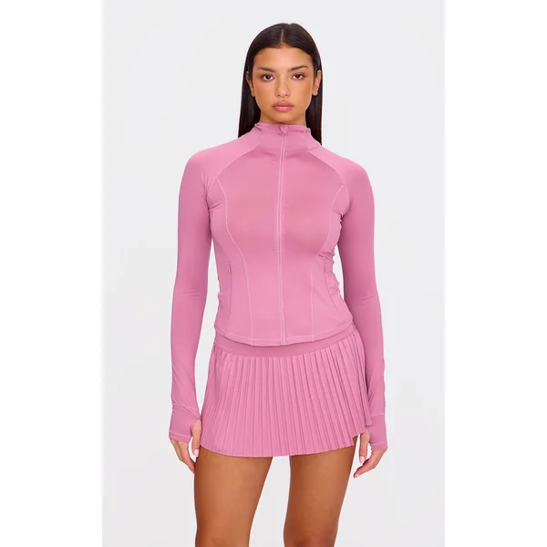 Ballet Pink Stretch Active Zip Up Pocket Detail Sports Jacket