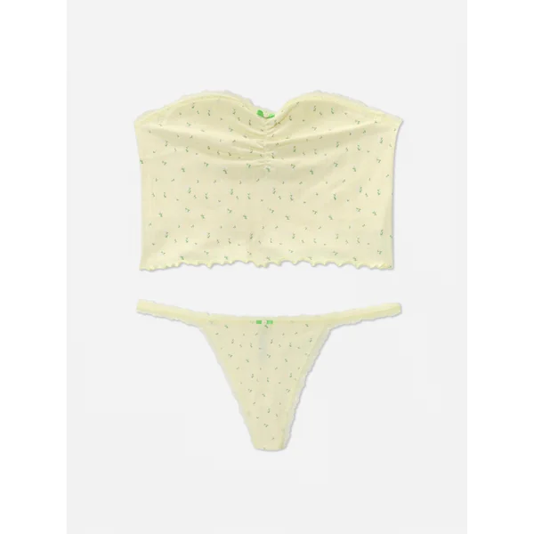 Bandeau Pointelle Lingerie Set - Lemon