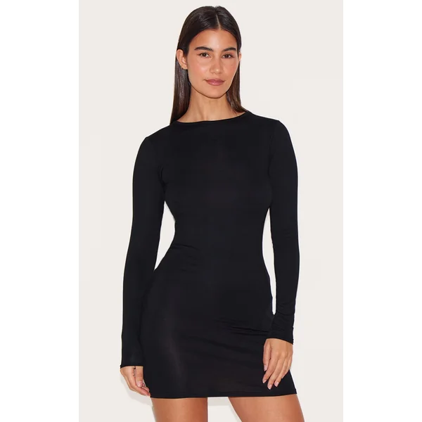 Basic Black Jersey Long Sleeve Bodycon Dress