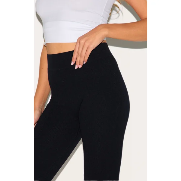 Basic Black Structured Snatched Rib Bike Shorts