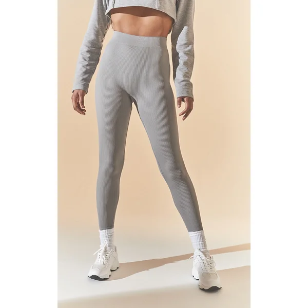 Basic Grey Marl Structured Snatched Rib Leggings