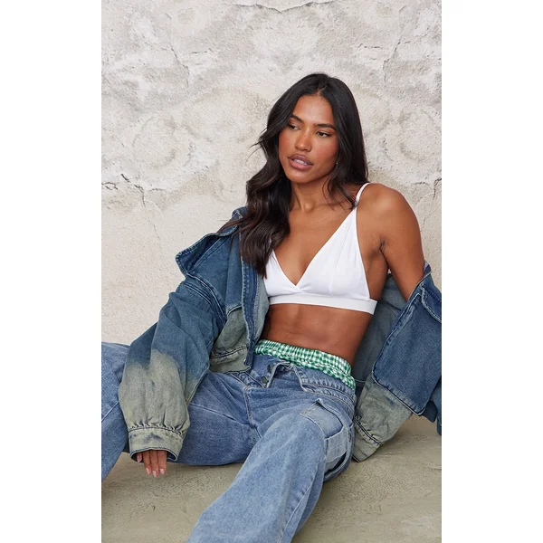 Basic White Cotton Blend Triangle Bralet