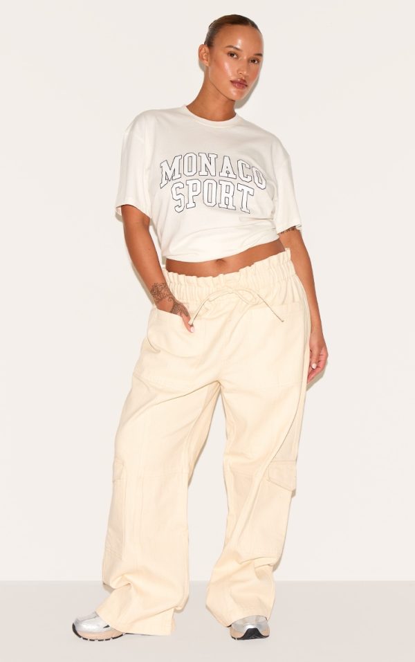 Plus Ecru Paper Bag Waist Wide Leg Cargo Jeans