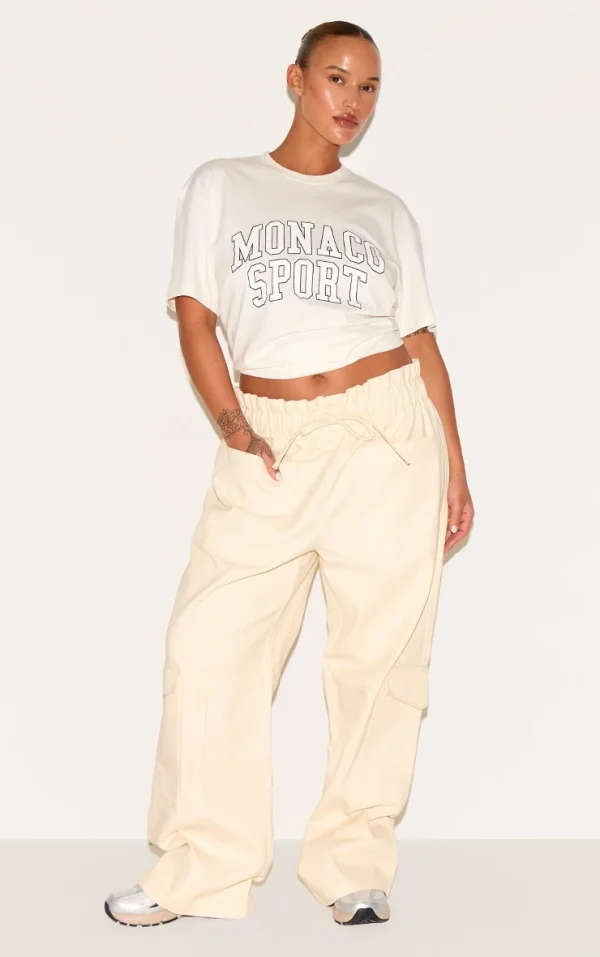 Plus Ecru Paper Bag Waist Wide Leg Cargo Jeans