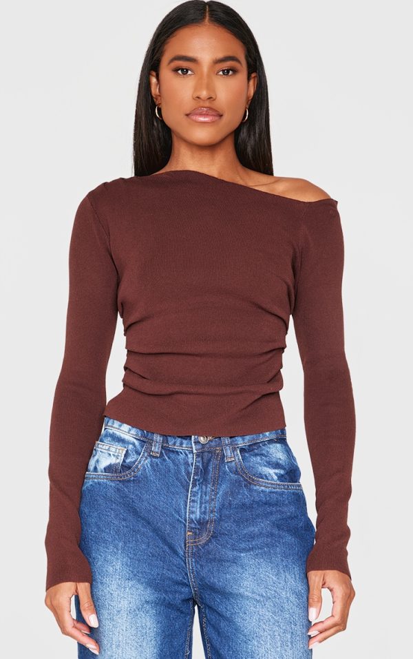 Chocolate Fine Knit Asymmetric Top
