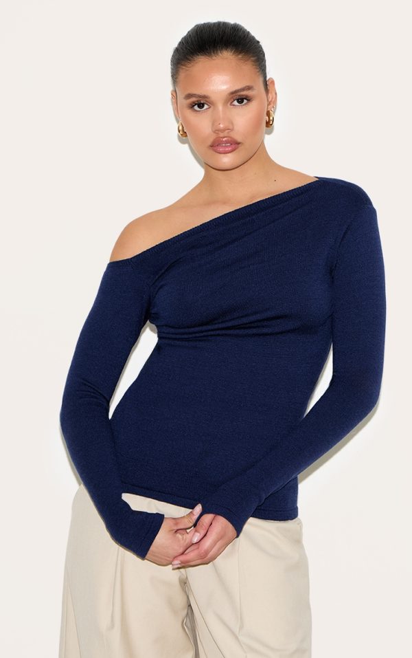 Navy Asymmetric Knitted Top