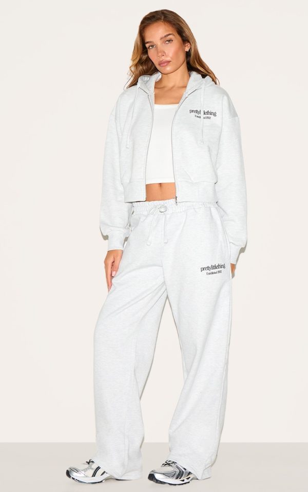 PRETTYLITTLETHING Ash Grey Premium Print Wide Leg Sweatpants