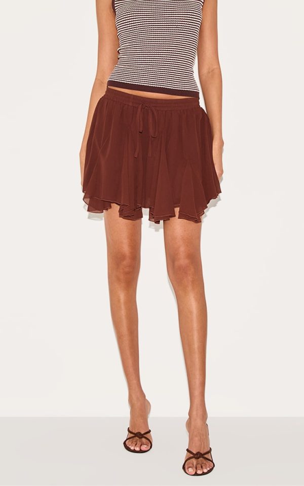 Chocolate Chiffon Godet Floaty Mini Skirt