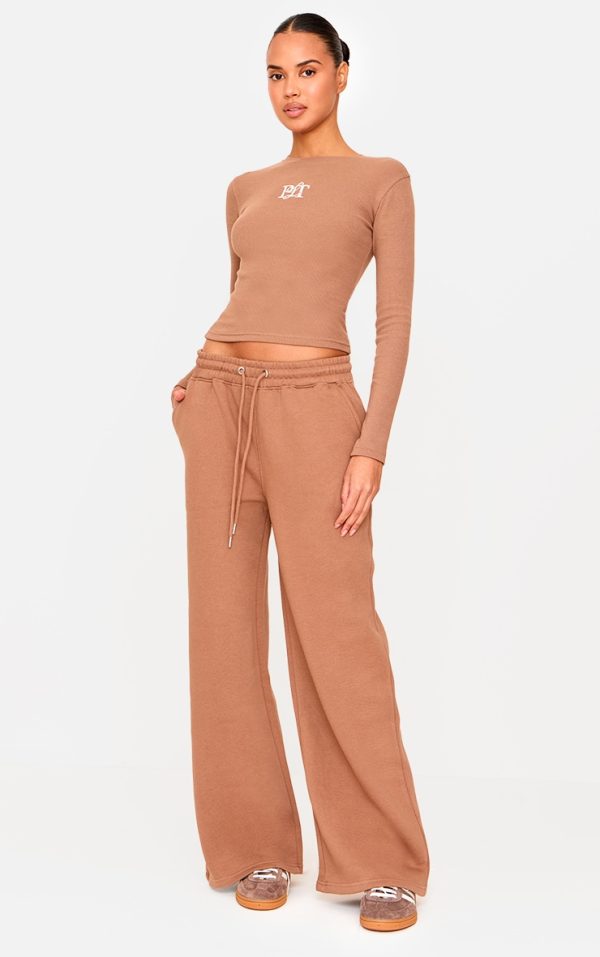 Taupe Drawcord Wide Leg Sweatpants