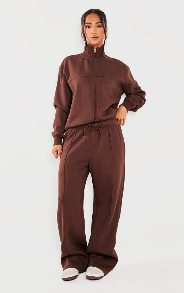 Petite Coffee Seam Detail Straight Leg Sweatpants