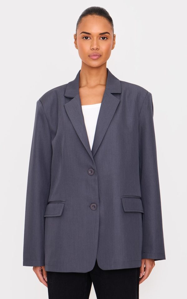 Charcoal Seam Detail Structured Oversized Blazer