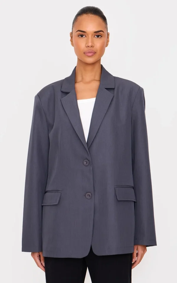 Charcoal Seam Detail Structured Oversized Blazer