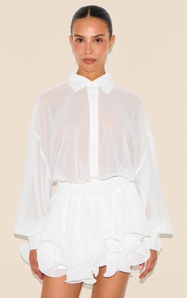 Petite White Chiffon Long Sleeve Romper
