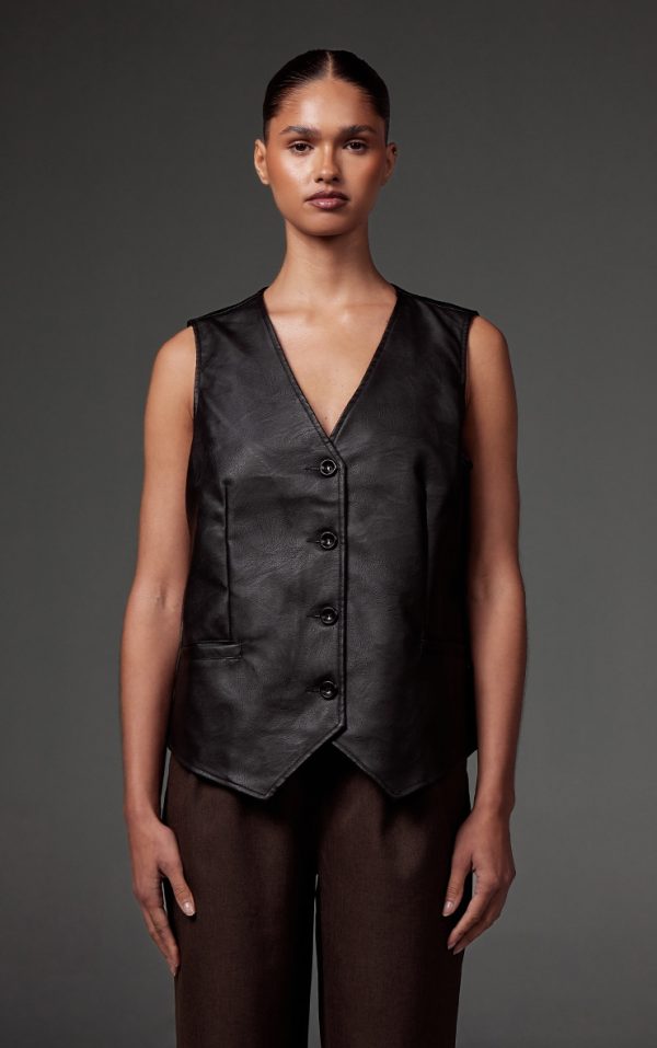 Black Faux Leather Oversized Vest