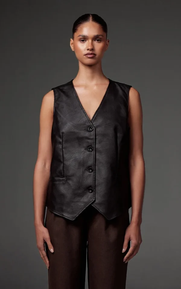 Black Faux Leather Oversized Vest