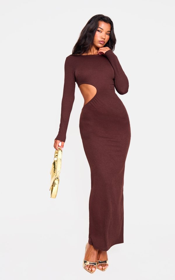 Chocolate  Long Sleeve Cut Out Maxi Dress