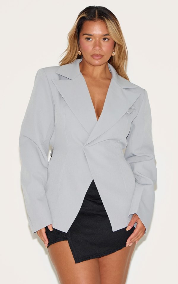Shape Light Grey Tailored Asym Cross Over Adjustable Waist Blazer
