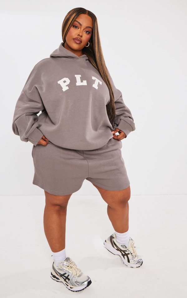 PRETTYLITTLETHING Plus Charcoal Logo Oversized Sweat Shorts