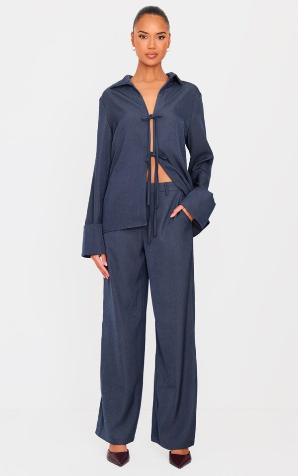 Grey Premium Wide Leg Mid Rise Pants