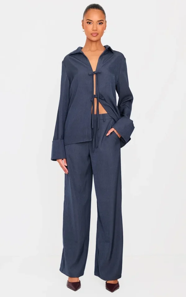 Grey Premium Wide Leg Mid Rise Pants
