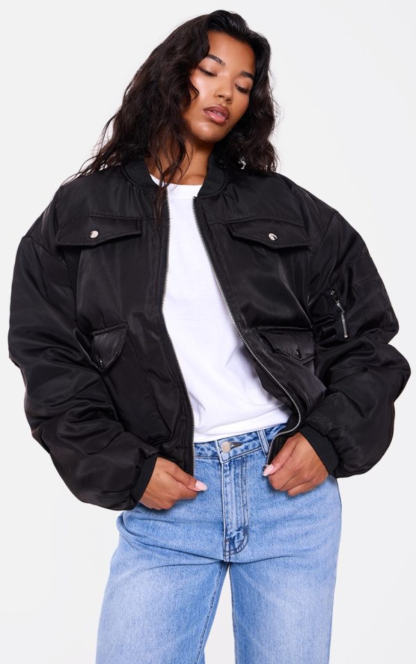 Black Oversized Bomber Jacket