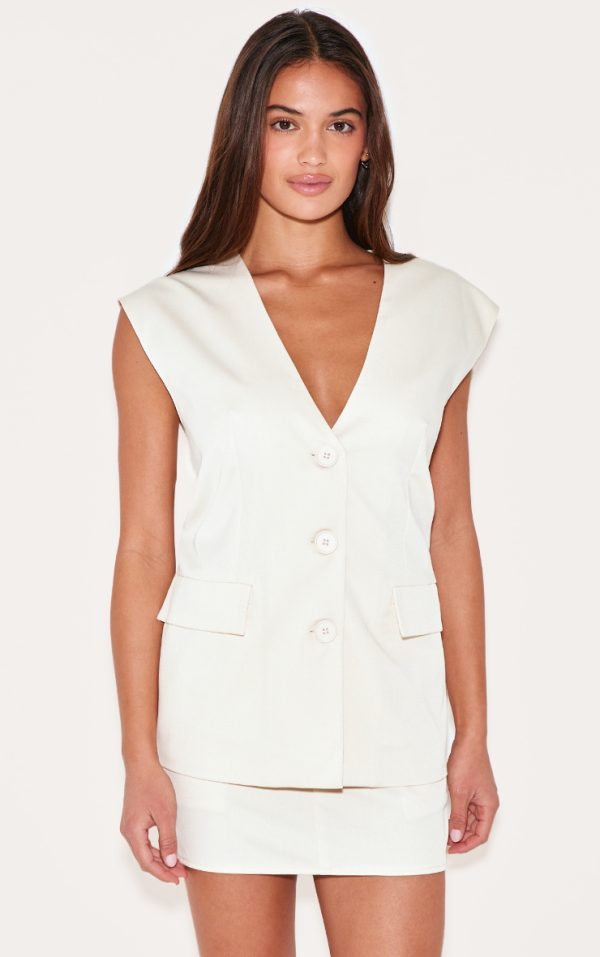 Cream Oversized Tailored Woven Vest