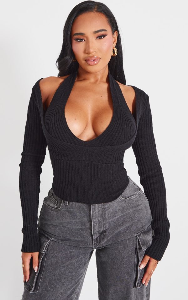 Shape Black Layered Look Ribbed Top