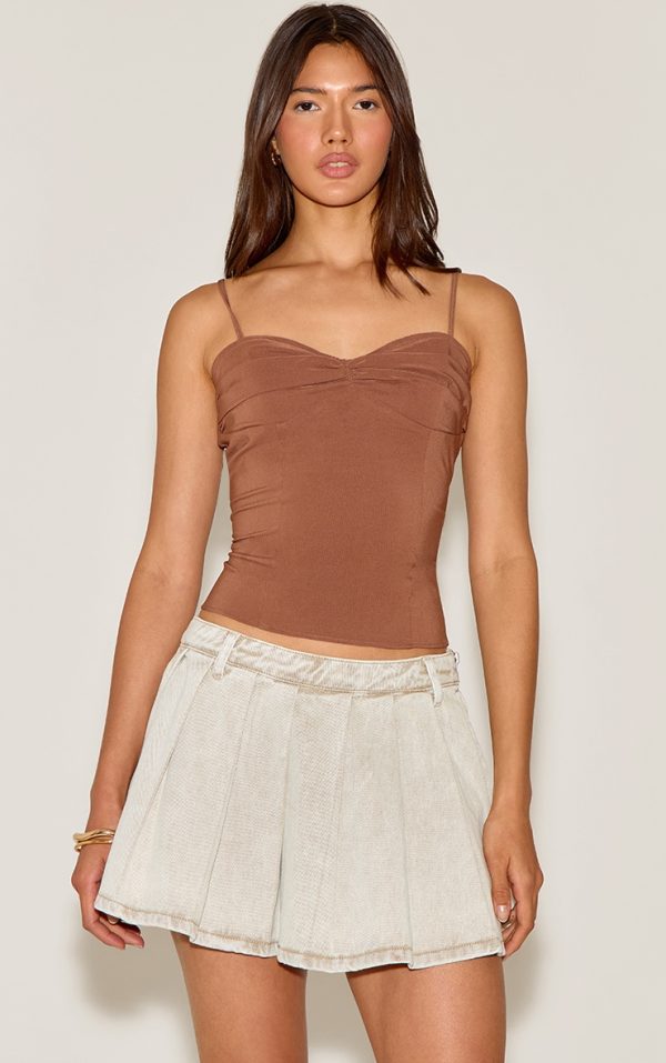 Washed Stone Low Rise Pleated Denim Mini Skirt