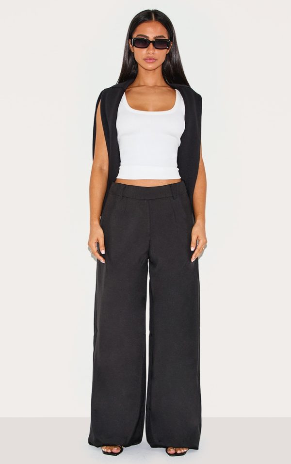 Petite Black Woven Tailored Wide Leg Pants
