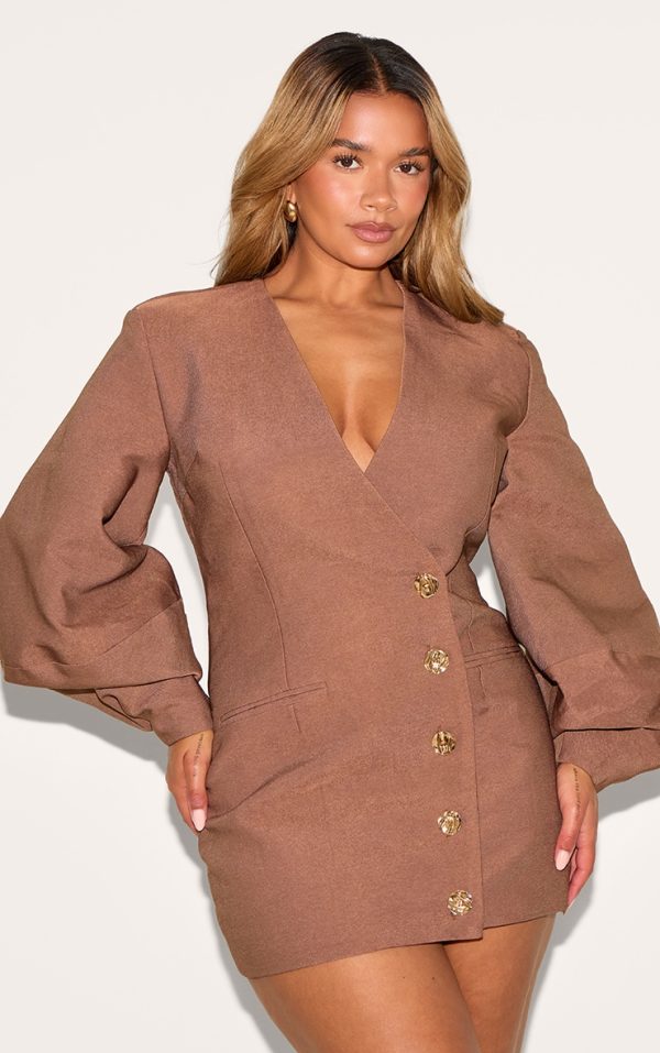 Shape Mocha Tailored Cocoon Sleeve A Line Blazer Dress