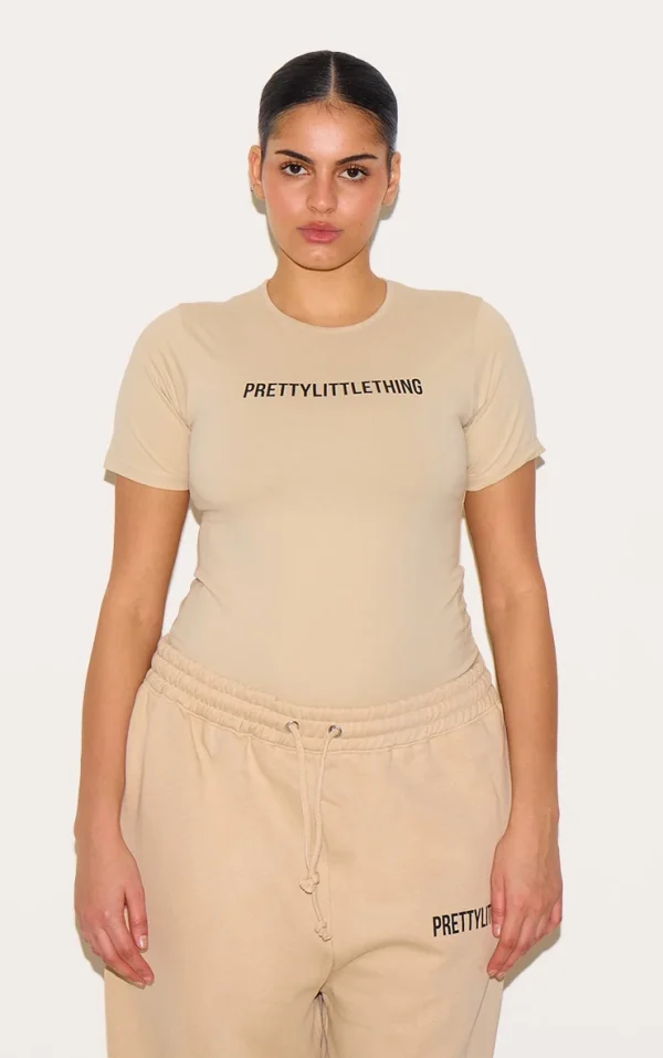 PRETTYLITTLETHING Plus Oatmeal Cap Sleeve Bodysuit