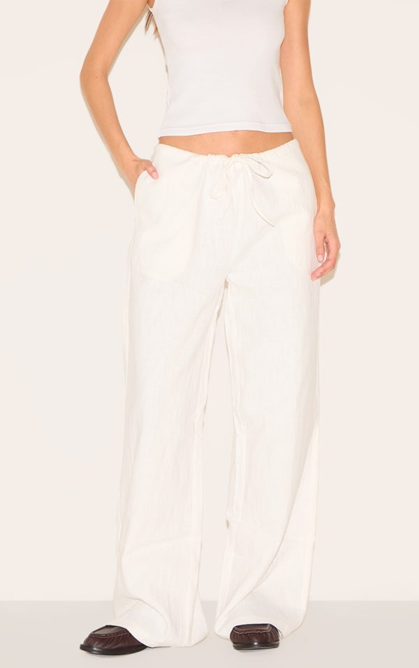Premium White Linen Drawstring Straight Leg Pants