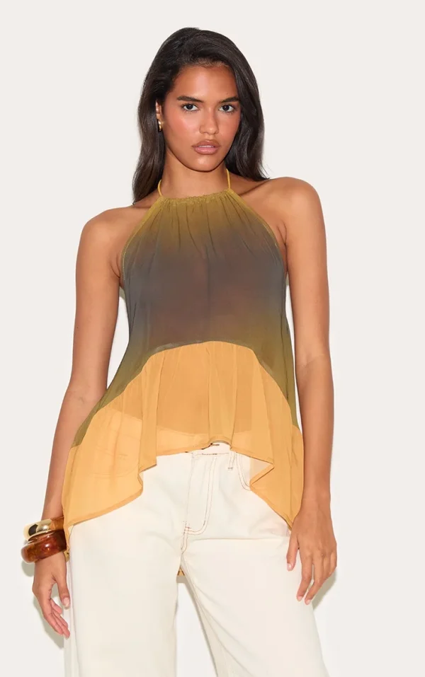 Multi Chiffon Printed Halterneck Top